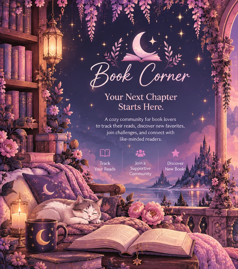 A cozy illustrated library with moonlit shelves